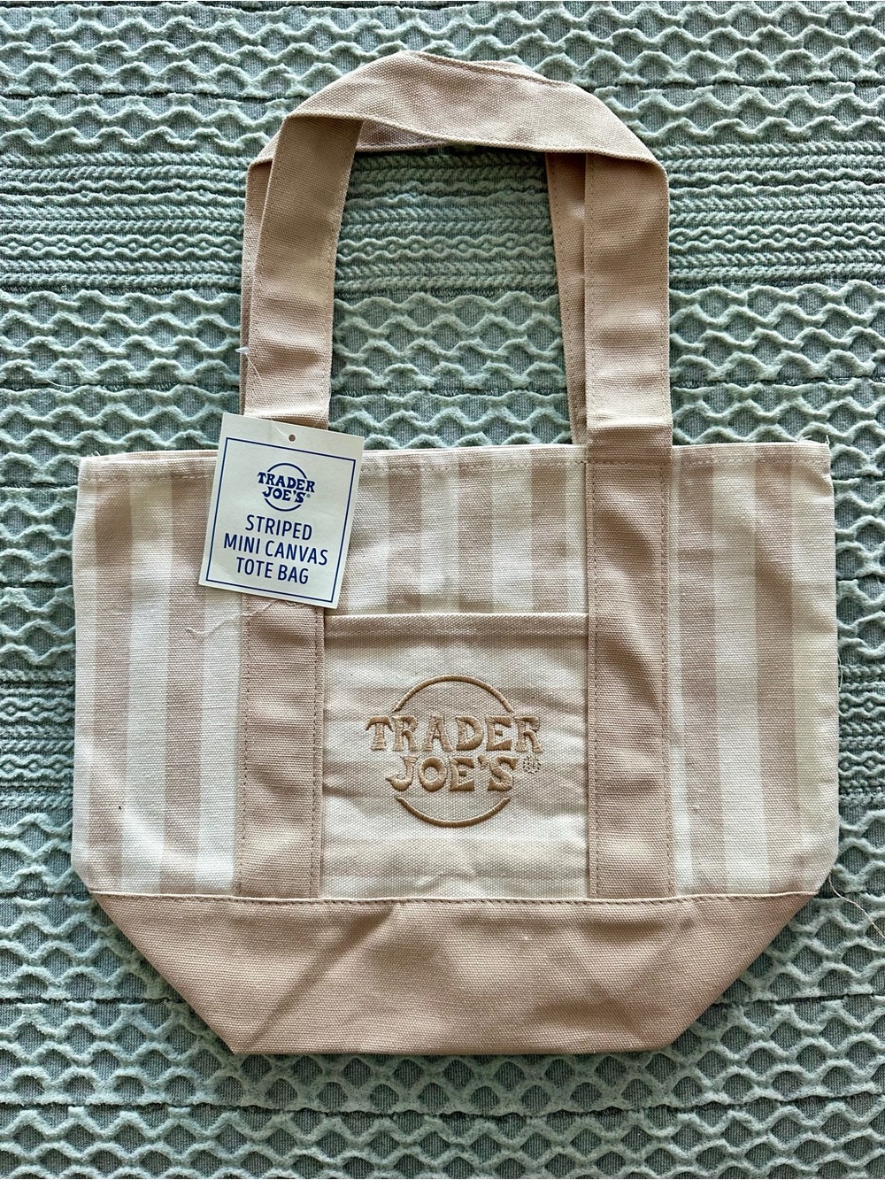 Trader Joe's Striped Mini Canvas Tote Bag - Khaki Stripe - NEW DROP